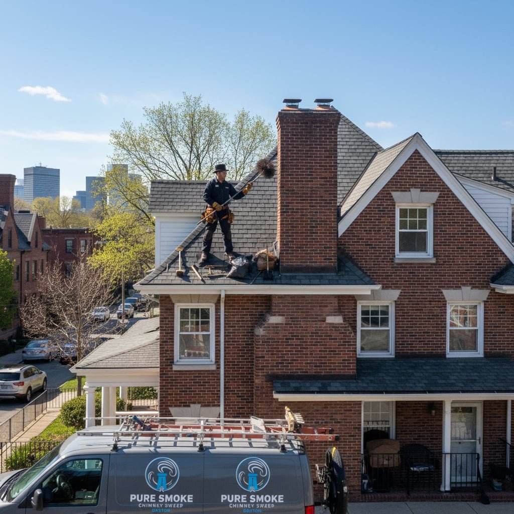 Pure Smoke Chimney Sweep team working on chimney